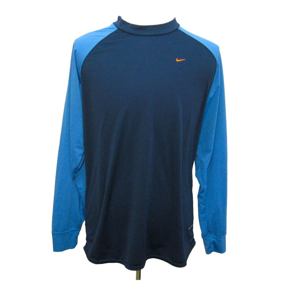 Vintage 90's Nike Mens Large Blue Long Sleeve Athletic T-Shirt Logo Crewneck Top